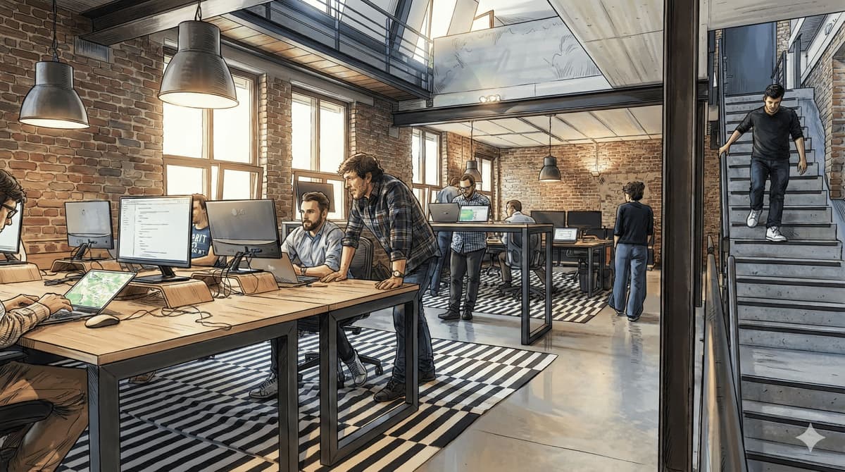 Equipe trabalhando com tecnologia em escritório moderno